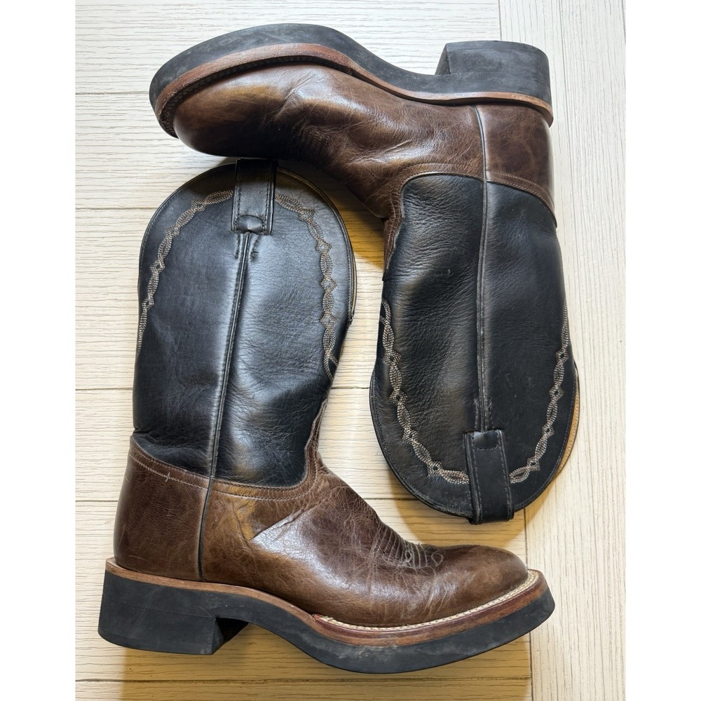Tony Lama Women Black‎ Brown Leather Western Cowboy Boots Sz 7 B Made In Mexico